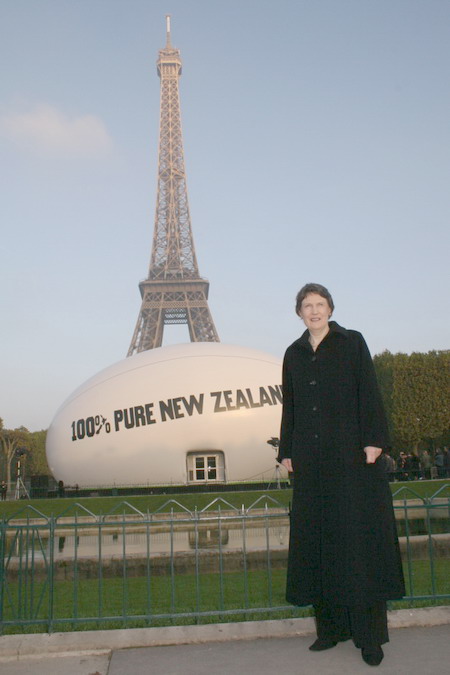 Prime Minister Helen Clark in front of the Rugby Ball Venue, Paris, France for the Dawn Blessing